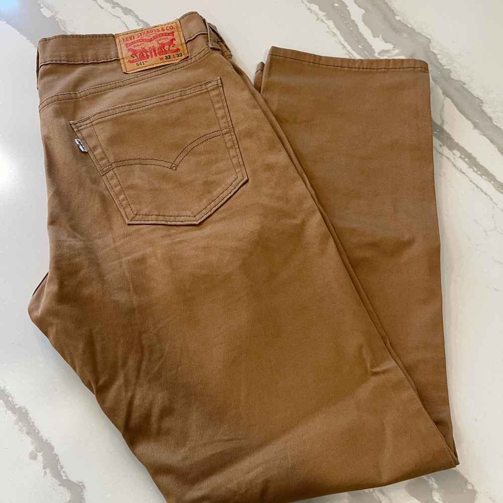 Levis 541 Jeans Mens 32x32 Brown Athletic Taper Stretch Khaki Denim